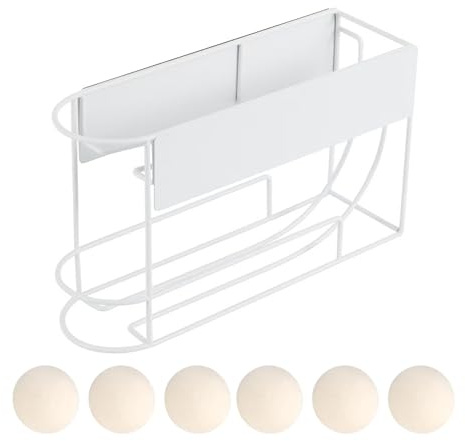 Magnetic Dryer Ball Holder, Dryer Ball Holder with Six XL Wool Balls, Magnetic Dryer Ball Holder for Organizing Wool Balls (White, Six Dryer Balls)