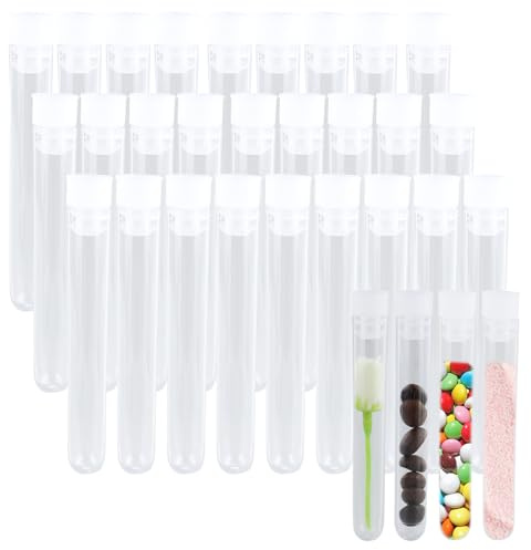 60 tubos de plástico vacíos, tubos de ensayo de plástico, tubos de ensayo, tubos de ensayo de laboratorio, para muestras con tapa, tubos transparentes con tapa, para cuentas, caramelos, agujas