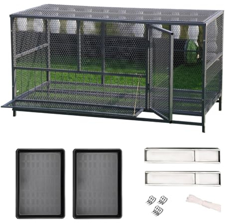 MJHETCY Gabbia Pollame Forte Robusta, Recinto per Pollame da Esterno, Recinto per Polli Galline, Anatre, Recinto con Vassoio Rimovibile per Vari Animali Domesti(Size:150 * 60 * 73cm,Color:Grigio)
