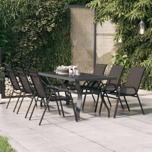 BOWEKAM Home & Garden-Gartentisch grau und schwarz 180x80x70 cm Stahl und Glas Möbel Wahl
