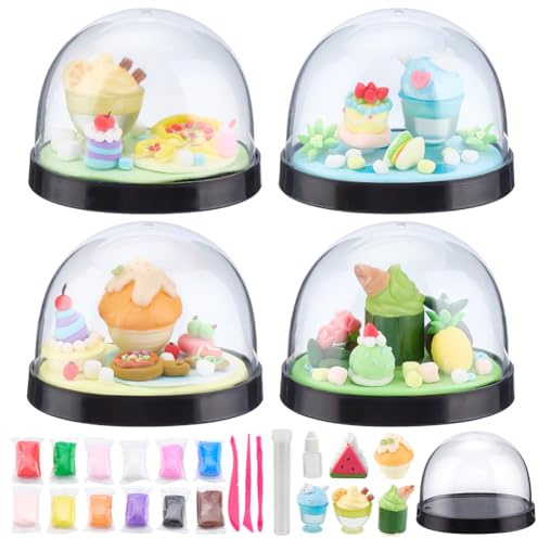 WEBEEDY 4 Set DIY Schneekugel Bastelset mit Eiscreme-Figuren Machen Sie Ihre Eigenen Süßen Leckereien Wasser Globe Set Mit 5 Stilen Eiscreme Figuren Und Kompletten Werkzeugen Sommerparty Dekoration