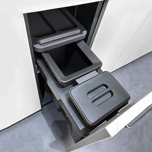 Cubo de Basura Extraíble, Cocina Bajo Mueble/Fregadero con Compartimentos Dobles de 18L+6L, Tapa de Cierre Suave y Cubos Extraíbles