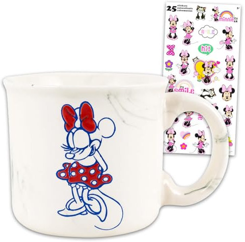Disney Set regalo con tazza da viaggio in marmo e ceramica, con manico e adesivi, per adolescenti, motivo: Minnie Mouse, per adulti