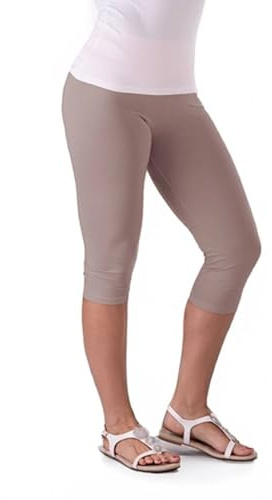 BeLady Damleggings 3/4 Capri G.S-8XL/36–56 bomull ogenomskinliga sportleggings byxor elastiska leggings mjuka sportbyxor, Beige, 38