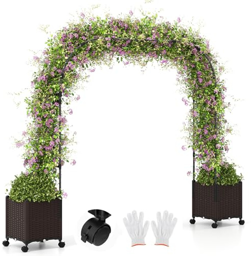 RELAX4LIFE Arche de Jardin avec Jardinières et Roues Universelles | Pergola pour Plantes Grimpantes avec Système d'Arrosage Automatique & Trou de Drainage pour Mariage Cérémonie (288x40x200cm)