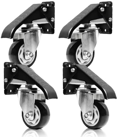 POWERTEC Workbench Caster Kit Set of 4 with Side Mounting Options & 600 lbs Loads, 3 Inch Retractable Stepdown Caster Wheels for Workbenches, Tables, Stands and Equipments (17001R)