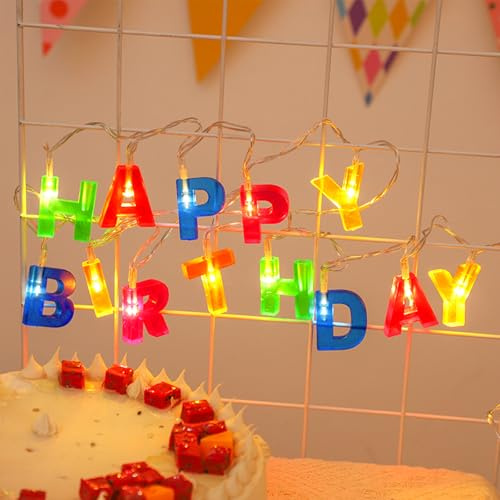ENLACE LED Lichterkette Happy Birthday, Buchstaben-Lichterkette 'Happy Birthday' mit 13 LEDs, Bunt Geburtstagslichterkette für Partydekoration Kindergeburtstag, Batteriebetrieben