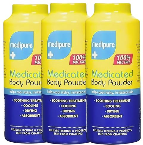 3X Medipure Medicated Body Powder 200g Talc Free Soothing Cooling Relief for Itching Chafing and Irritation with Menthol Aloe Camphor Super Absorbent Daily Skin Comfort Formula