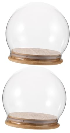 HEATSHAKING 2 CúPulas De Cristal Transparente con Base De Madera Vitrina Expositora para Flores Eternas Figuras De Bricolaje Y DecoracióN del Hogar Campana De Vidrio a Prueba De Polvo