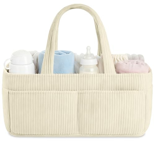 HAGOT Organisateur de Couches Bébé, Panier de Rangement avec Compartiment Amovible, Panier Rangement Bébé Portable en Feutre pour les couches, lingettes et inserts