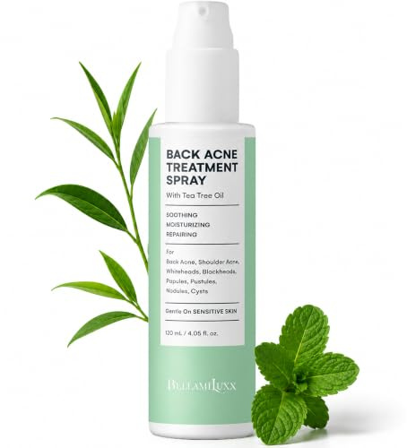 BellamiLuxx Body & Back Acne Treatment Spray: 2% Salicylic Acid & Tea Tree Oil Bacne Spray for Clear, Soothe & Moisturize - Effective for Men, Women, Teens with Back, Chest, Shoulder, Arm Acne