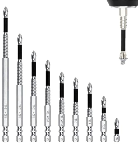 9pcs High Magnetic Screwdriver Drill Bit Set 25-150mm - Anti-Slip Magnetic Screwdriver Bits for Electric/Manual Drills, PH2 Impact Driver Bits & Impact Drill Bits