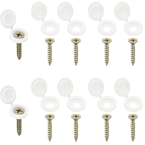 PATIKIL Hinged Screw Cover Caps, 100Pcs Plastic Fold Snap Covers Washer Flip with M4 x 25mm Flat Head Wood Screws for Covering Screw Heads Protection Decorative, White