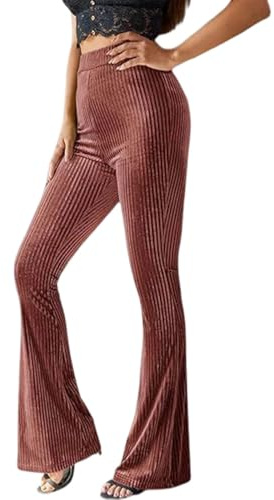 Generisch Pantaloni da donna in velluto con elastico in vita e colpi Slim Fit Flare Leg Pantaloni in design Palazzo, leggings in cordless come pantaloni da yoga e bell Bottom, 01, S