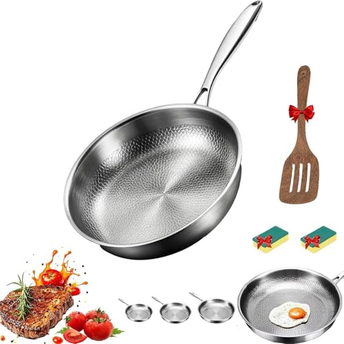 Mireve Sarten Titanio, Sartenes De Mireve Titanio Sin Recubrimiento, 26/28/30cm Titanium Pan, Sartén Titanios Martillado, Robusta Multifuncional SartéN Antiadherente Induccion (Sin Tapa, 26cm)