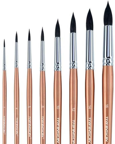 Transon Juego de 8 Pinceles Redondos de Acuarela de Pelo de Cabra para Acuarelas, acrílicos, tintas, Gouache, óleo y témpera