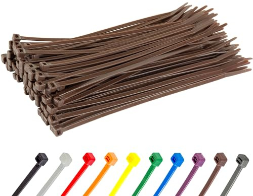 Gocableties Brown Cable Ties, 200mm x 4.8mm, Pack of 100, 8 Premium Nylon Zip Ties, Multi-Purpose Plastic Tie Wraps, Secure Self-Locking Mechanism, for Home, Garden, Office and DIY