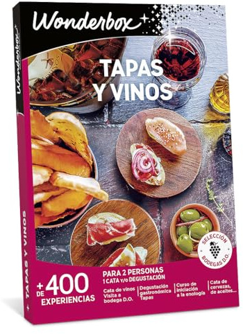 WONDERBOX Caja Regalo - Tapas Y VINOS- 615 Actividades gastronómicas para Dos Personas | 1 cata y/o degustación - Más de 400 experiencias - Cata de vinos, visita a bodega D.O., tapas, iniciación a la enología