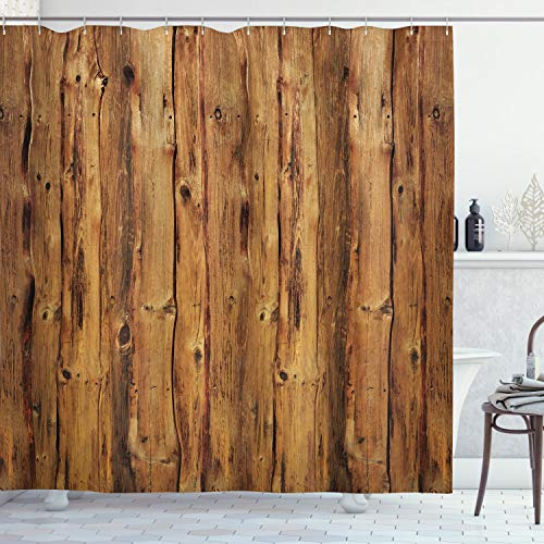ABAKUHAUS Rustikal Duschvorhang, Holzwald Bäume Kunst, Stoffliches Gewebe Badezimmerdekorationsset mit Haken, 175 x 200 cm, Sandbraun