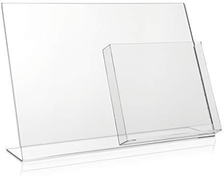 DIN A3 Werbeaufsteller/L-Ständer/L-Aufsteller/Querformat mit extra DIN A4 Fach als Tischaufsteller aus original PLEXIGLAS