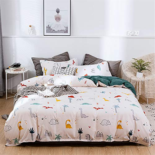Odot Copripiumino Matrimoniale 240x220cm - Bedding Set Reversibile da Microfibra 3 Pezzi con 2 Federe 50x75cm, Copripiumone Matrimoniale con Cerniera, Motivo a Bicolore Dinosaurio (Bianco/Verde)