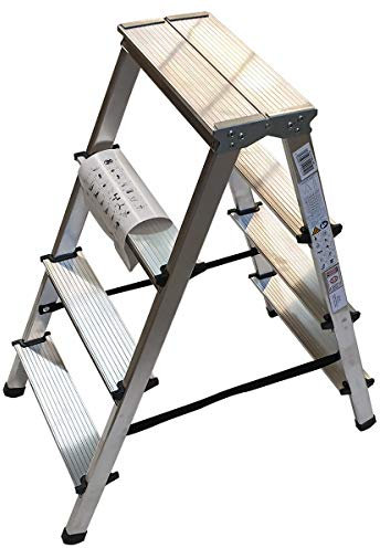 VaGo Aluleiter Trittleiter Leiter 4 Stufen zweiseitige Klappleiter Bockleiter