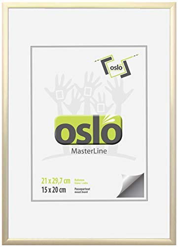 OSLO MasterLine Bilderrahmen 21x30 Din A4 gold matt Aluminium zum Aufstellen und Hängen Fotorahmen Urkundenformat