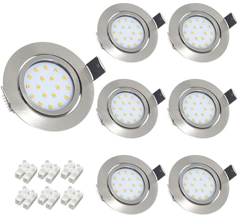 Wondlumi 6x 5W Recessed Ceiling Lights Ultra Slim Spotlight LED Downlights for Ceiling Brushed Chrome Down Light Cool White 240V, Cutout Ø65-80mm