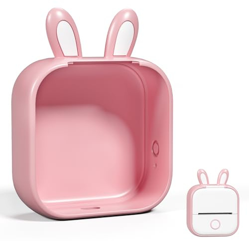 Memoking T02 Custodia Protettiva - Orecchie di Coniglio Custodia Morbida | in Silicone senza BPA, Compatibile con Wireless Bluetooth T02 Mini Stampante Termica Portatile Tascabile Mini Printer, Rosa
