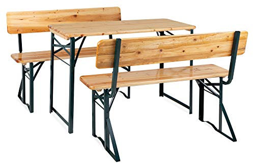 Stagecaptain BBDL-119 2X Set Hirschgarten Bierzeltgarnitur mit Lehne für Balkon - Version mit 119 cm Länge - Klappbare Festzeltgarnitur 2X Tisch, 4X Bank - Holz Sitzgarnitur - Innen & Außenbereich