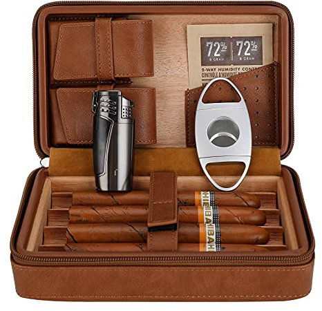 CiTree CHC-BRN Zigarren-Reise-Humidor, Leder Zedernholz Edelstahl Schwamm, braun