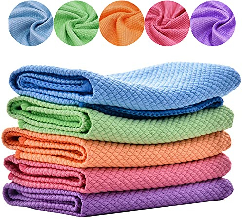 10-pack rengöringsdukar för fiskfjäll YUTOU lätt att rengöra, luddfri fiskfjäll mikrofiberdukar, återanvändbara, mikrofiberdukar, lätt att rengöra, nanoskärl för rengöring i hemmet (5 färger)