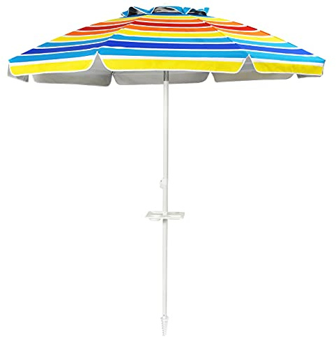 GOPLUS Parasoll, trädgårdsparaply med hopfällbar stång, terrassskärm inklusive mugghållare och bärväska, av järn och PP, solskydd, väderbeständig, bärbar för stående balkong, färgad, Ø250 x 250cm