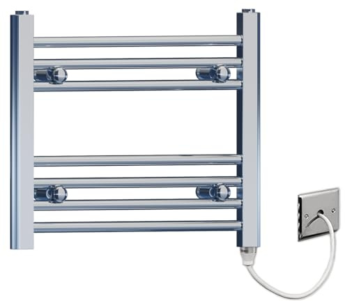 600mm Wide Flat and Curved Chrome Electric Pre-Filled Heated Towel Rail Radiator For Bathroom Designer UK (600 * 400mm High Flat)