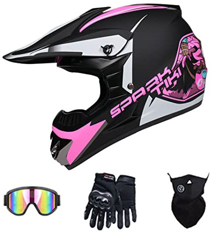 Motocross Integralhelm DOT Offroad Motorrad Backflip Helme DH Dirt Fahrradhelm ATV Motorrad Sturzhelm für MTB Pit Bike Rally (Pink jungle,58~59cm XL)