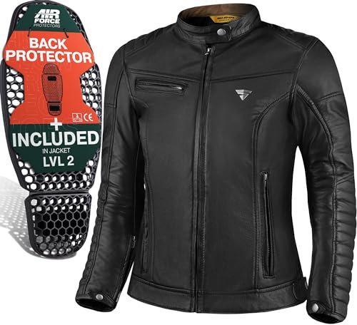 SHIMA WINCHESTER 2.0 Motorradjacke Damen - Klassische Biker-Lederjacke mit Rücken, Schulter und Ellbogen Protektoren, verstärkte Doppelnähte (Schwarz, M)
