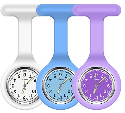 Vicloon Krankenschwester Uhren,3 Pcs Schwesternuhren mit Clip, Dehnbare Silikon Hülle, um Bruch zu Verhindern, Glow Pointer, Quarzwerk, Ansteckuhr für Krankenschwestern und Ärzte