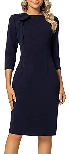 MINTLIMIT Damen-Etuikleid mit 3/4-Ärmeln, Schleife, Ausschnitt, zur Arbeit, Bleistiftkleider, blau, X-Large