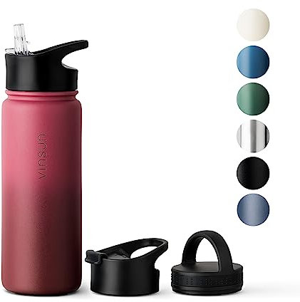 Vinsun Thermosflasche 500ml rot - auslaufsicher, Kohlensäure geeignet, BPA frei - Strohhalm, Trinköffnung, Drehverschluss - Edelstahl Flasche Sport, Büro, Schule