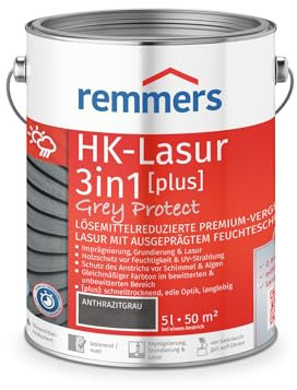 Remmers HK-Lasur 3in1 Grey Protect [plus] anthrazitgrau, matt, 5 Liter, Lösemittelreduzierte Premium-Vergrauungslasur für außen, 3in1, schnelltrocknend, langlebig