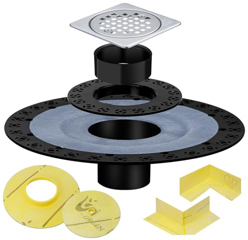 Shower Drain Flange Kit Shower Drain, with Vertical ABS 2 Inch Flange, ABS Plastic Pipe, Corners and Seals, CUPC Certification, Brushed