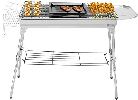 LEADZM Barbecue a carbonella pieghevole in acciaio inox, 100 x 31 x 71 cm | barbecue per esterni, terrazza, campeggio, barbecue, 5-10 persone