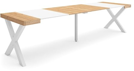 Skraut Home | Ausziehbarertisch | Multifunktionaler ausziehbarer | 300 | Für 14 Gäste | Massivholz Beine | Moderner Stil | Eiche und weiß