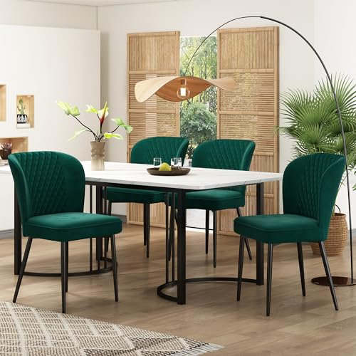 Dolamaní Esstisch mit 4 Stühlen Set, Moderner Küchentisch Set,Samt Esszimmerstühle, Polsterstuhl mit Rückenlehne, MDF Tischplatte 140x80cm, U Tischbeine (U - Schwarz Tischbeine, Grün)