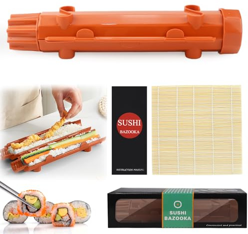 CHRI Sushi Maker Bazooka,Sushi Set zum Selber Machen mit Bambusmatte | Roller Maker Sushimaker Bazooka und Bambusmatte for Anfänger (Orange)