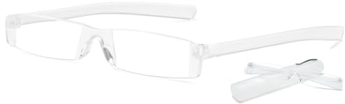 ABETOS Mini Lesebrille Kunststoff Damen Herren Rahmenlose Kompakt Ultraleichte Lesebrillen Rechteckig Reise Lesehilfe mit Etui