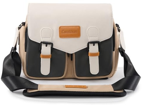 Cwatcun Kameratasche,Wasserdicht Kamerataschen Klein Umhängetasche, Kamera Tasche,Vintage Kamera Messenger Tasche für Spiegelreflex, Kompaktkamera, Systemkamera,M