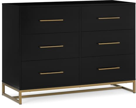 Delta Children Jade 6 Drawer Dresser with Interlock Drawer System, Black Ebony/Melted Bronze
