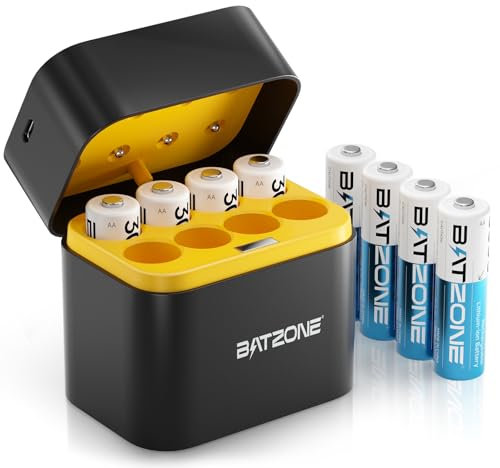 Zepath AA Rechargeable Lithium Batteries with Battery Charger, 8 Pack 3000mWh High Capacity Rechargeable Batteries 1.5V Constant Output AA Lithium Batteries, Battery Storage with aa Li-ion Battery