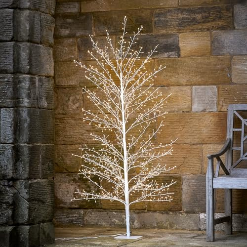 Lights4fun 150cm LED Weihnachtsbaum Künstlich warmweiß Weihnachtsdeko Weiß Außen Weihnachtsbeleuchtung Innen Drahtbaum Künstlich